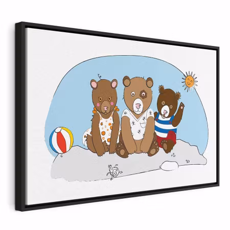 Canvastavla med ram - Teddy bears on the beach