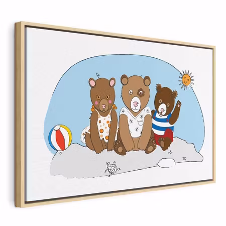 Canvastavla med ram - Teddy bears on the beach