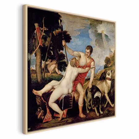 Canvastavla med ram - Titian venus and adonis