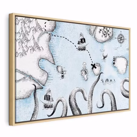 Canvastavla med ram - Treasure map wide