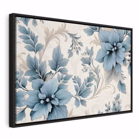 Canvastavla med ram - Turquoise flowers in retro