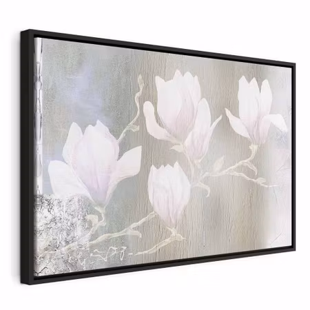 Canvastavla med ram - White magnolias wide