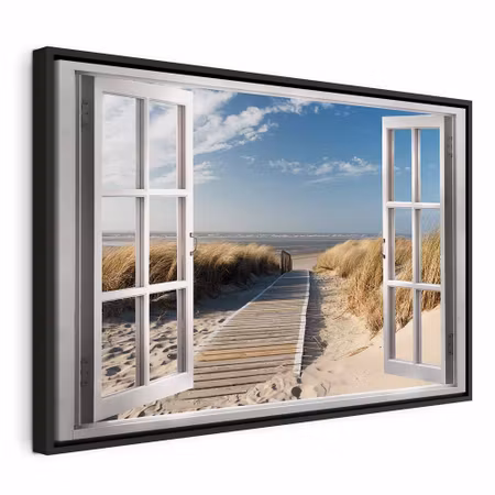Canvastavla med ram - Window view of the beach