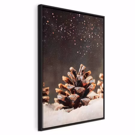 Canvastavla med ram - Winter pine cone vertical