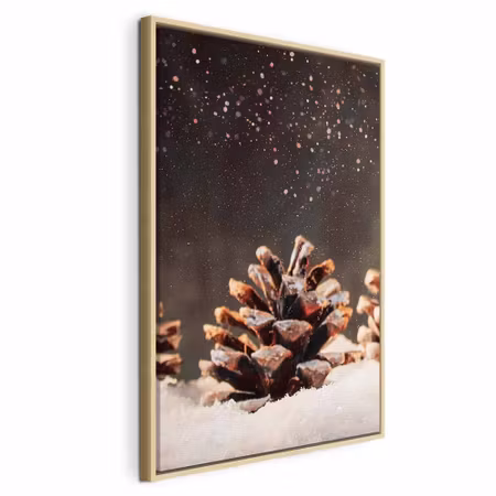 Canvastavla med ram - Winter pine cone vertical
