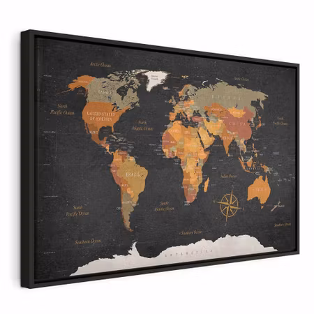 Canvastavla med ram - World map secrets of the