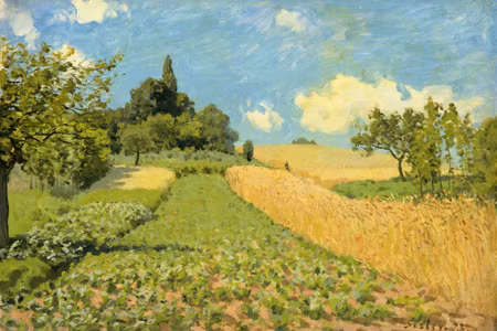 Canvastavla - Alfred sisley grain fields on the of