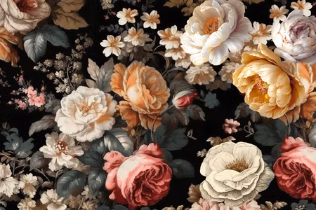 Canvastavla - Colourful flowers on a black