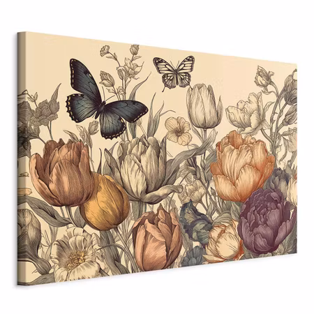 Canvastavla - Colourful tulips on a cream