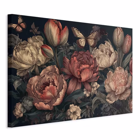 Canvastavla - Flowers on a turquoise background