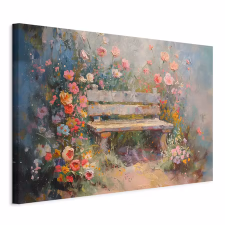 Canvastavla - Flowery bench impressionist painting