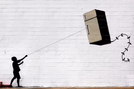 Canvastavla - Flying fridge part wide