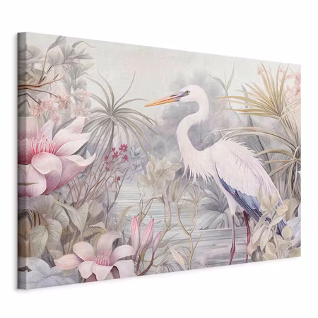 Canvastavla - Heron wading in a pond illustration