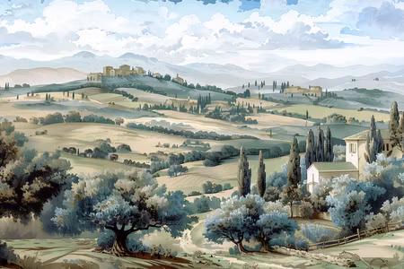 Canvastavla - Landscape with green fields and view