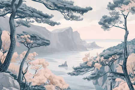 Canvastavla - Mountainous coast with trees and in