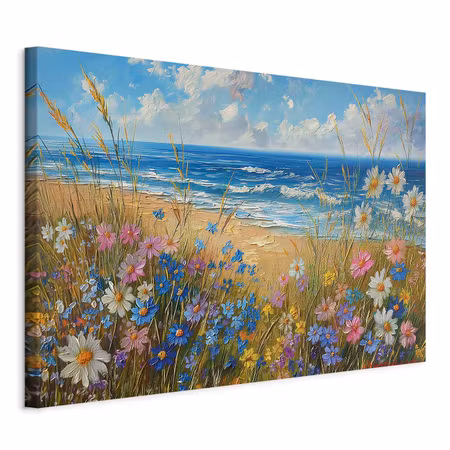 Canvastavla - Seascape wildflowers and a view of