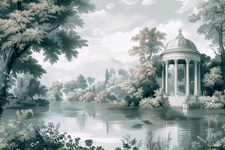 Canvastavla - View of the park and lake retro in