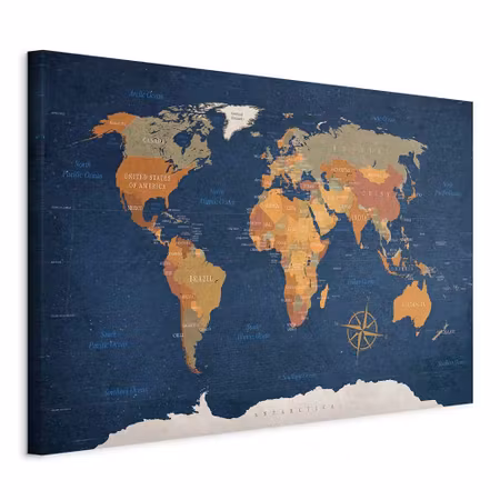 Canvastavla - World map ink oceans
