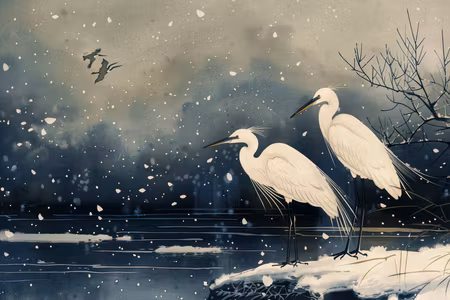 Ljuddämpande tavla - Herons Over a Winter Pond