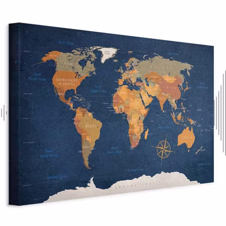 Ljuddämpande tavla - World Map Ink Oceans