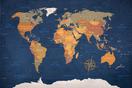 Ljuddämpande tavla - World Map Ink Oceans