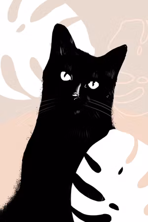 Ljuddämpande tavla - Cat in Monsteras Part