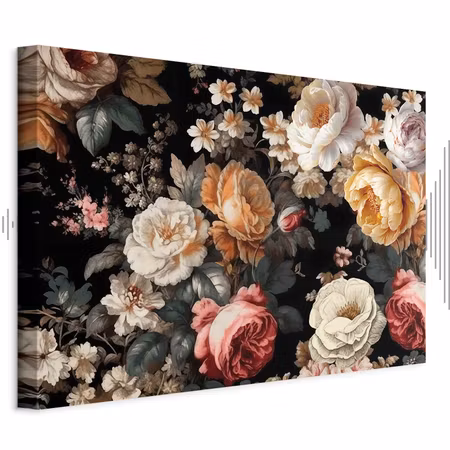Ljuddämpande tavla - Colourful Flowers on a Black