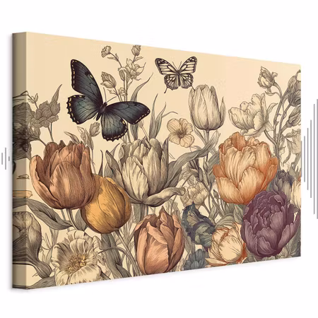 Ljuddämpande tavla - Colourful Tulips on a Cream