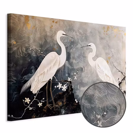 Premium canvastavla - Herons and Cherry Blossoms -