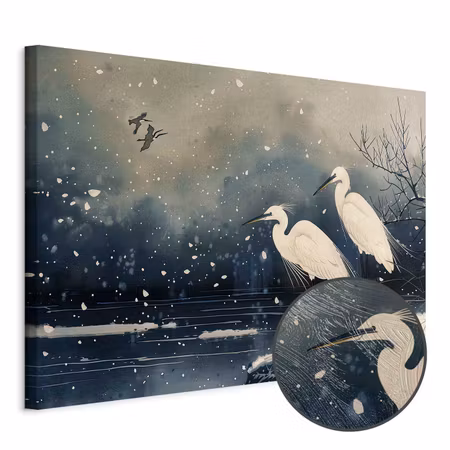 Premium canvastavla - Herons Over a Winter Pond -