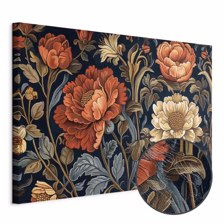 Premium canvastavla - Tapestry Large Flowers Retro