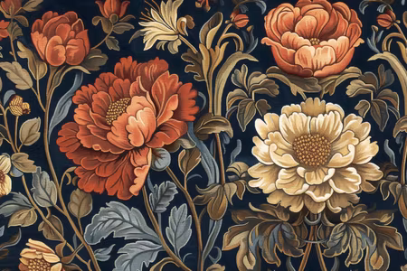 Premium canvastavla - Tapestry Large Flowers Retro
