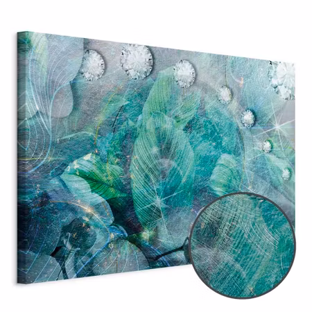 Premium canvastavla - Turquoise Leaves Part Wide