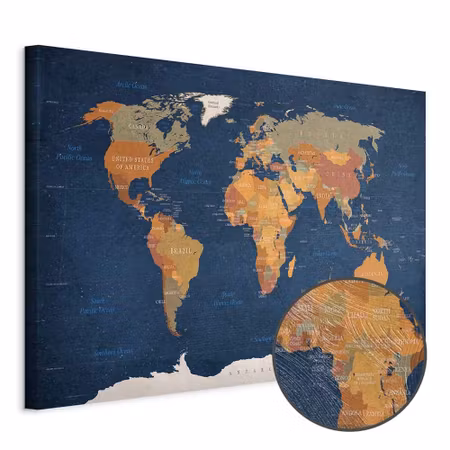 Premium canvastavla - World Map Ink Oceans