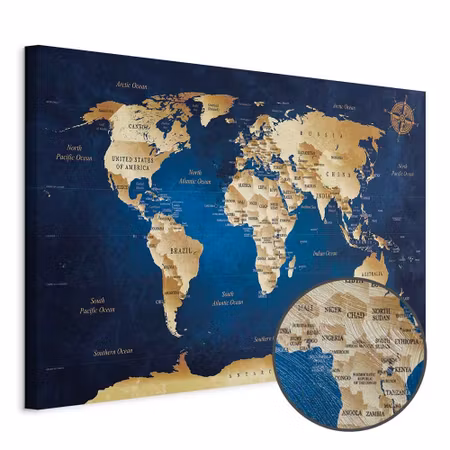 Premium canvastavla - World Map the Dark Blue