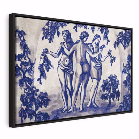 Canvastavla med ram - Ancient vineyard three women