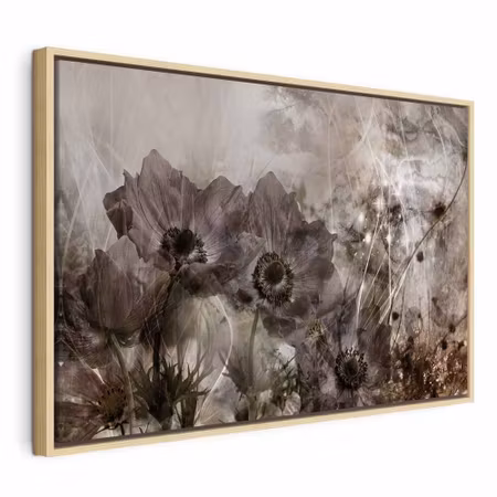 Canvastavla med ram - Anemones in sepia wide