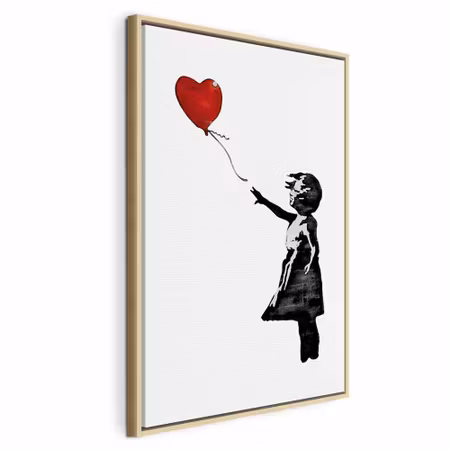Canvastavla med ram - Banksy girl with balloon