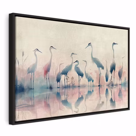 Canvastavla med ram - Birds by the lake herons