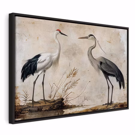 Canvastavla med ram - Birds from an old engraving