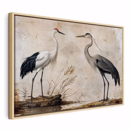 Canvastavla med ram - Birds from an old engraving