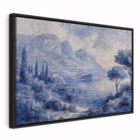 Canvastavla med ram - Blue bay italian landscape