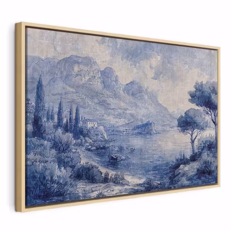 Canvastavla med ram - Blue bay italian landscape