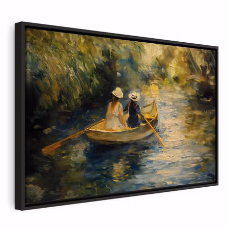 Canvastavla med ram - Boat crossing painting of