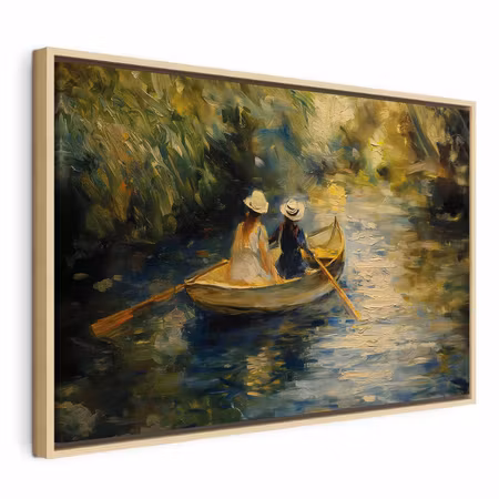 Canvastavla med ram - Boat crossing painting of