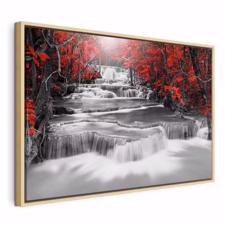 Canvastavla med ram - Cascade of thoughts wide red