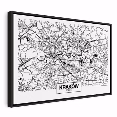 Canvastavla med ram - City plan krakow wide