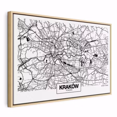 Canvastavla med ram - City plan krakow wide