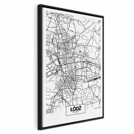 Canvastavla med ram - City plan lodz vertical