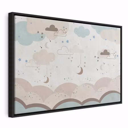 Canvastavla med ram - Cloudy night sky moons in